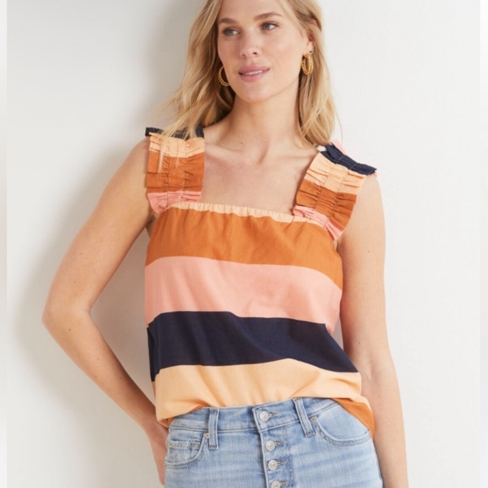 Roan + Ryan Jessie Ruffle Sleeve Striped Sleeveless Top - Multicolor, Size XS